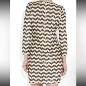 XS J Crew Sequin Black Cream Chevron Zigzag Design Dress #11459 Fall 2012